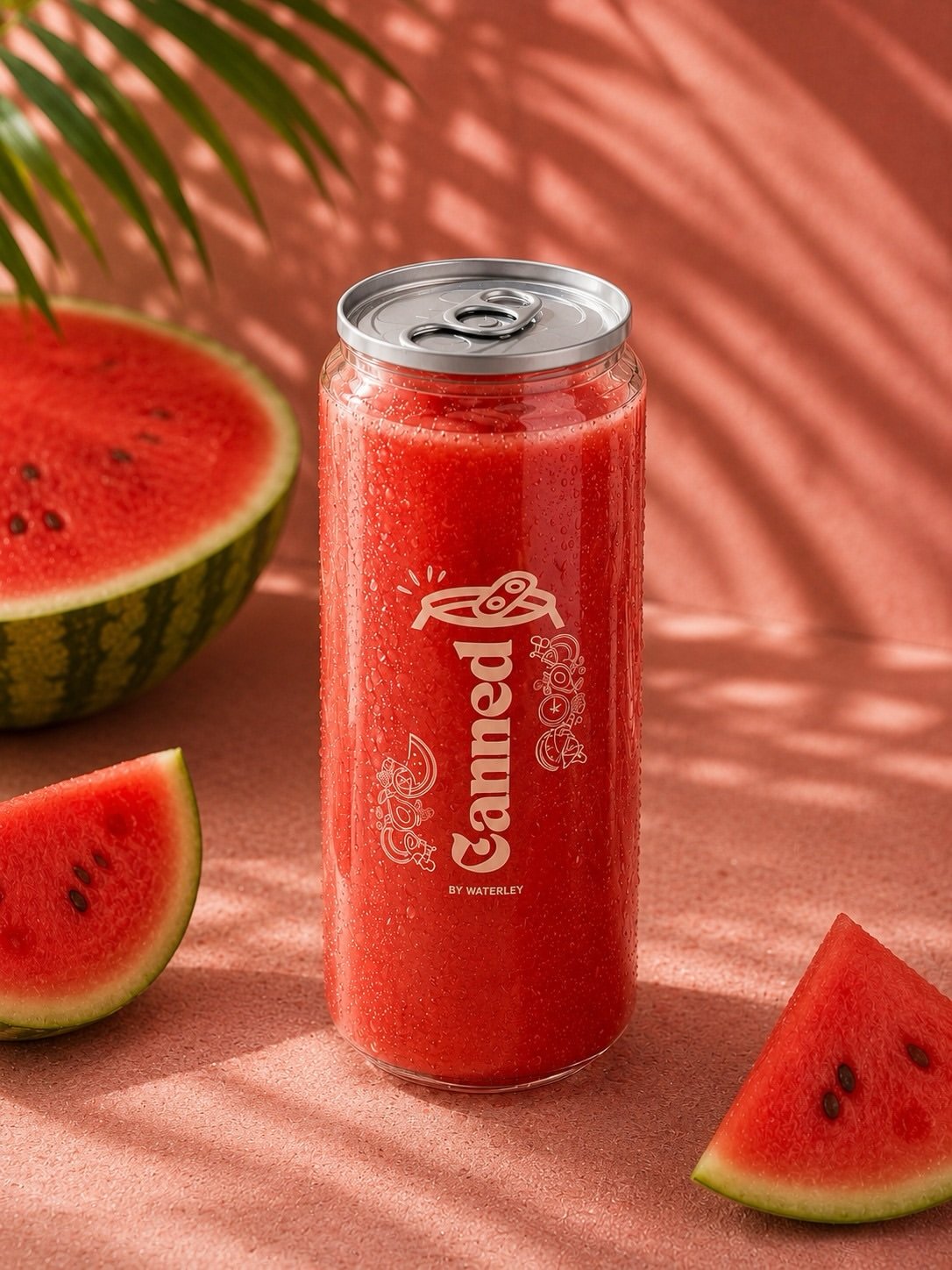 Condensation beading on a cold watermelon can